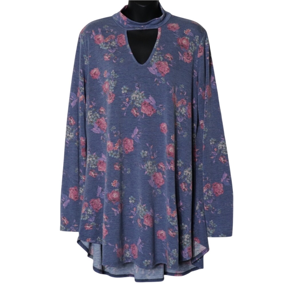 Floral Tunic Top Key Hole Neck Size L